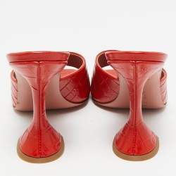 Pre Owned Amina Muaddi Red Croc Embossed Leather lupita Slide Sandals Size 38