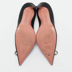 Amina Muaddi Black Satin Crystal Embellished Rosie Pumps Size 39.5