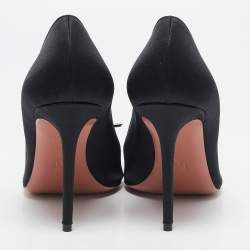 Amina Muaddi Black Satin Crystal Embellished Rosie Pumps Size 39.5