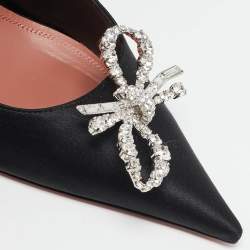 Amina Muaddi Black Satin Crystal Embellished Rosie Pumps Size 39.5