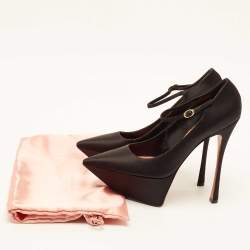 Pre Owned Amina Muaddi Black Satin Yigit Platform Pumps Size 41