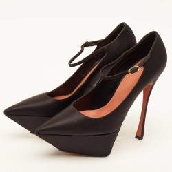 Pre Owned Amina Muaddi Black Satin Yigit Platform Pumps Size 41
