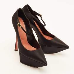 Pre Owned Amina Muaddi Black Satin Yigit Platform Pumps Size 41