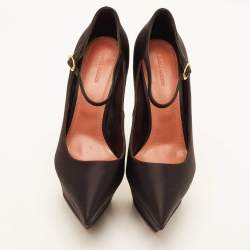 Pre Owned Amina Muaddi Black Satin Yigit Platform Pumps Size 41