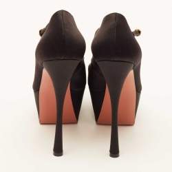 Pre Owned Amina Muaddi Black Satin Yigit Platform Pumps Size 41