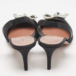 Pre Owned Amina Muaddi Black Satin Begum Slingback Pumps Size 40