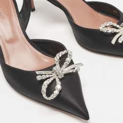 Pre Owned Amina Muaddi Black Satin Begum Slingback Pumps Size 40