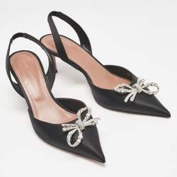 Pre Owned Amina Muaddi Black Satin Begum Slingback Pumps Size 40