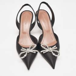 Pre Owned Amina Muaddi Black Satin Begum Slingback Pumps Size 40