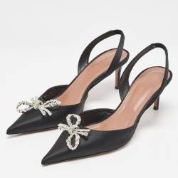Pre Owned Amina Muaddi Black Satin Begum Slingback Pumps Size 40
