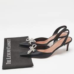 Pre Owned Amina Muaddi Black Satin Begum Slingback Pumps Size 40