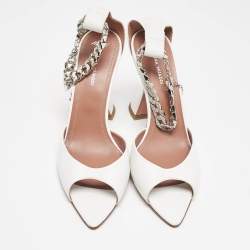 Amina Muaddi White Leather Ankle Strap Sandals Size 40