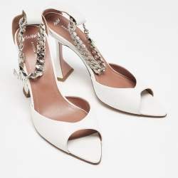 Amina Muaddi White Leather Ankle Strap Sandals Size 40