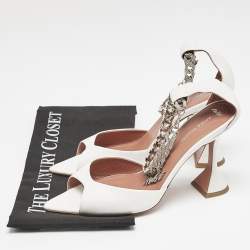 Amina Muaddi White Leather Ankle Strap Sandals Size 40