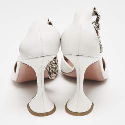 Amina Muaddi White Leather Ankle Strap Sandals Size 40