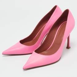 Amina Muaddi Pink Leather Sharon Pumps Size 37