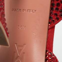 Pre Owned Amina Muaddi Red Suede Crystal Embellished Rosie Slingback Pumps Size 36.5