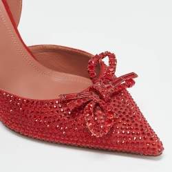 Pre Owned Amina Muaddi Red Suede Crystal Embellished Rosie Slingback Pumps Size 36.5