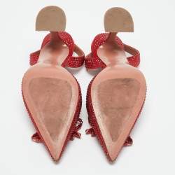 Pre Owned Amina Muaddi Red Suede Crystal Embellished Rosie Slingback Pumps Size 36.5