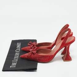Pre Owned Amina Muaddi Red Suede Crystal Embellished Rosie Slingback Pumps Size 36.5