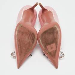 Pre Owned Amina Muaddi Light Pink Satin Crystal Embellished Rosie Pointed Toe Pumps Size 36