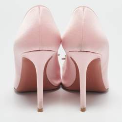 Pre Owned Amina Muaddi Light Pink Satin Crystal Embellished Rosie Pointed Toe Pumps Size 36