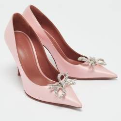 Pre Owned Amina Muaddi Light Pink Satin Crystal Embellished Rosie Pointed Toe Pumps Size 36