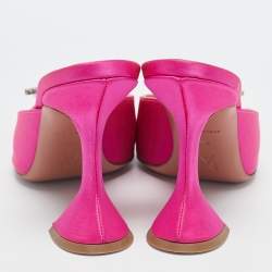 Pre Owned Amina Muaddi Pink Satin Begum Crystal Embellished Mules Size 36.5