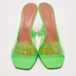 Amina Muaddi Green Leather and PVC Lupita Slide Sandals Size 41