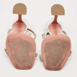 Pre Owned Amina Muaddi White Satin Crystal Embellished Glida Sandals Size 40.5