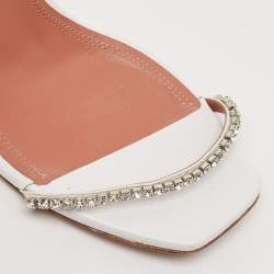 Pre Owned Amina Muaddi White Satin Crystal Embellished Glida Sandals Size 40.5