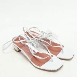 Amina Muaddi White Leather and PVC Zula Ankle Wrap Sandals Size 37.5