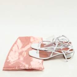 Amina Muaddi White Leather and PVC Zula Ankle Wrap Sandals Size 37.5