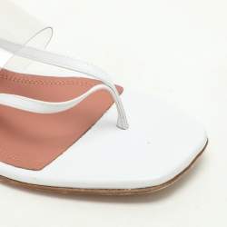 Amina Muaddi White Leather and PVC Zula Ankle Wrap Sandals Size 37.5