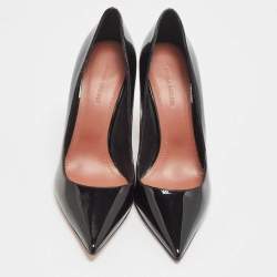 Pre Owned Amina Muaddi Black Patent Leather Ami Pumps Size 37.5