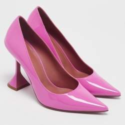 Amina Muaddi Pink Patent Leather Ami Pumps Size 38