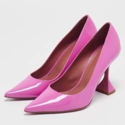 Amina Muaddi Pink Patent Leather Ami Pumps Size 38
