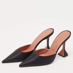 Pre Owned Amina Muaddi Black Satin Fiona Mules Size 41