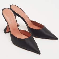Pre Owned Amina Muaddi Black Satin Fiona Mules Size 41