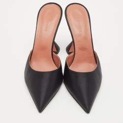 Pre Owned Amina Muaddi Black Satin Fiona Mules Size 41