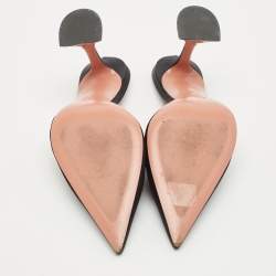 Pre Owned Amina Muaddi Black Satin Fiona Mules Size 41