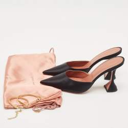 Pre Owned Amina Muaddi Black Satin Fiona Mules Size 41