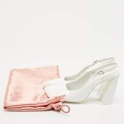 Amina Muaddi White Patent Leather Square Toe Slingback Pumps Size 38