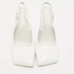 Amina Muaddi White Patent Leather Square Toe Slingback Pumps Size 38