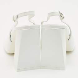 Amina Muaddi White Patent Leather Square Toe Slingback Pumps Size 38
