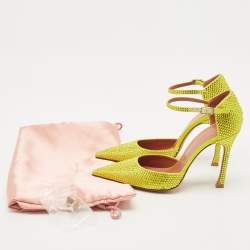 Pre Owned Amina Muaddi Yellow Satin Vittoria 105mm Crystal-Embellished Pumps Size 37