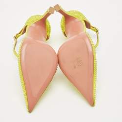 Pre Owned Amina Muaddi Yellow Satin Vittoria 105mm Crystal-Embellished Pumps Size 37