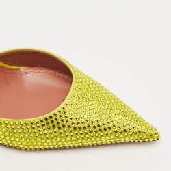 Pre Owned Amina Muaddi Yellow Satin Vittoria 105mm Crystal-Embellished Pumps Size 37