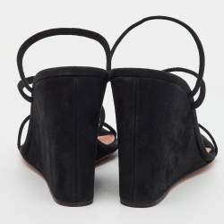 Amina Muaddi Black Suede Naima Wedge Sandals Size 36