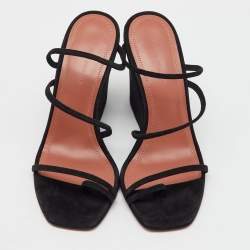 Amina Muaddi Black Suede Naima Wedge Sandals Size 36